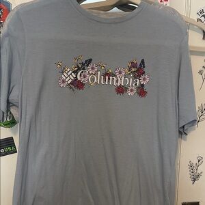 Columbia Light Blue Tee with Floral Embroidery